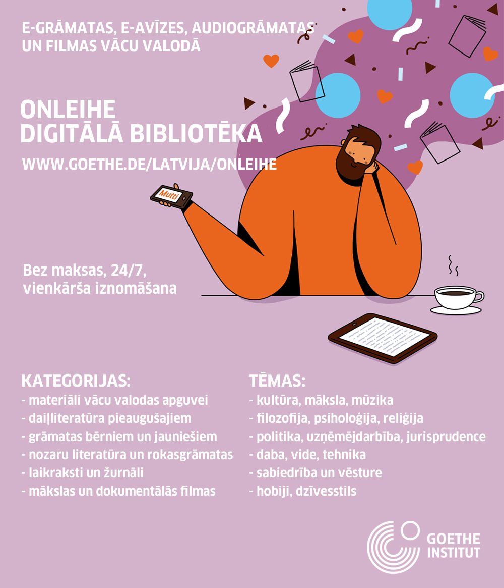 Aicinām izmantot digitālo bibliotēku Onleihe vācu valodā Aicinām izmantot digitālo bibliotēku Onleihe vācu valodā