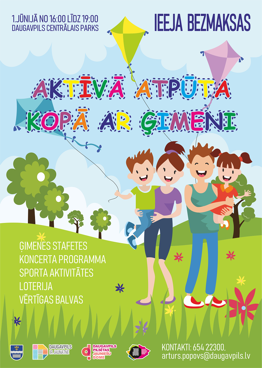 1. jūnijā aicinām bērnus un vecākus uz pasākumu “Aktīvā atpūta kopā ar ģimeni” Centrālajā parkā! 1. jūnijā aicinām bērnus un vecākus uz pasākumu “Aktīvā atpūta kopā ar ģimeni” Centrālajā parkā!