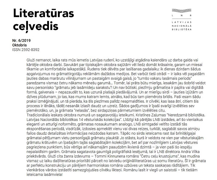 Iznācis Literatūras ceļveža oktobra numurs Iznācis Literatūras ceļveža oktobra numurs