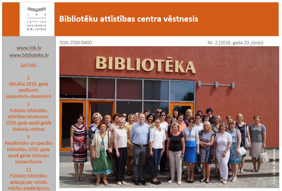 Iznācis Bibliotēku attīstības centra vēstneša otrais numurs Iznācis Bibliotēku attīstības centra vēstneša otrais numurs