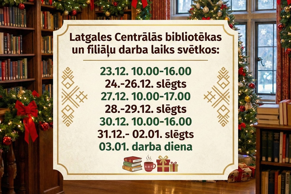 Latgales Centrālās bibliotēkas darba laiki 2025. gada nogalē